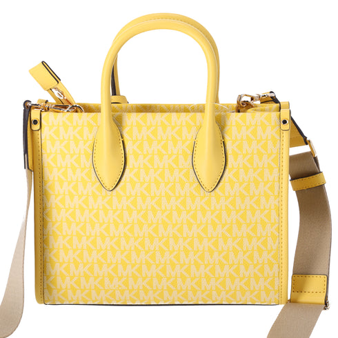 Michael Kors Mirella Small Top Zip Crossbody Bag Golden Yellow MK Signature