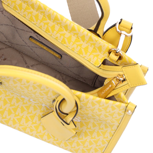 Michael Kors Mirella Small Top Zip Crossbody Bag Golden Yellow MK Signature
