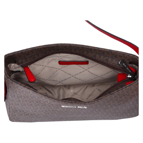 Michael Kors Jet Set Travel Large Messenger Bag Crossbody Brown MK Bright Red