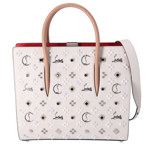 Christian Louboutin Paloma Medium Tote Bag Cream Beige Leather Studded