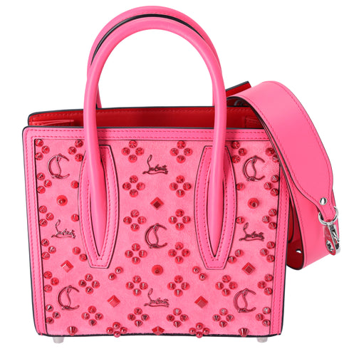Christian Louboutin Studded Paloma S Small Satchel Pink Logo Suede Shoulder Bag