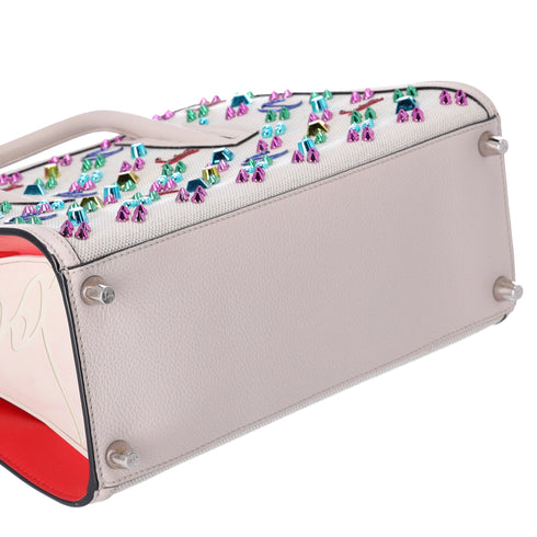 Christian Louboutin Loubinthesky Medium Paloma Satchel Canvas Spikes Ivory