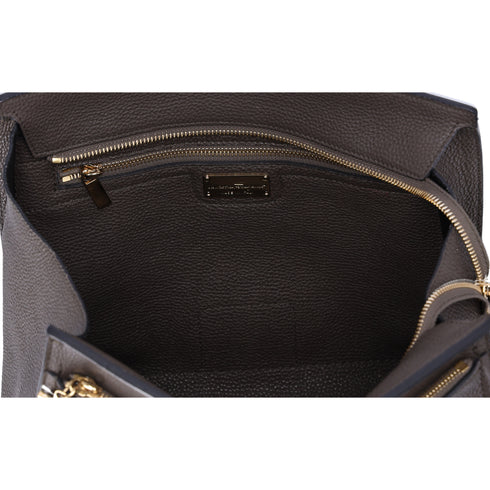 Salvatore Ferragamo Amy Medium Top Zip Shoulder Tote Bag Leather Dark Gray