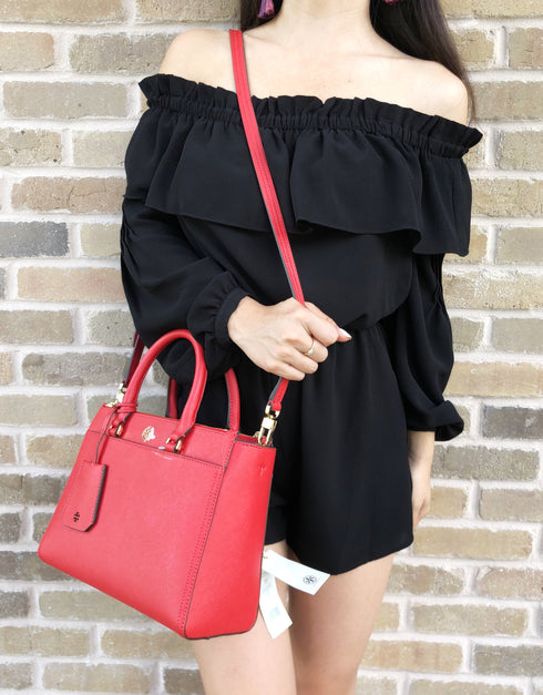 Tory Burch Robinson Small Double-Zip Satchel Bag Poppy Orange Red