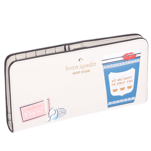 Kate Spade New York Coffee Break Large Slim Bifold Wallet Leather Cream Multi