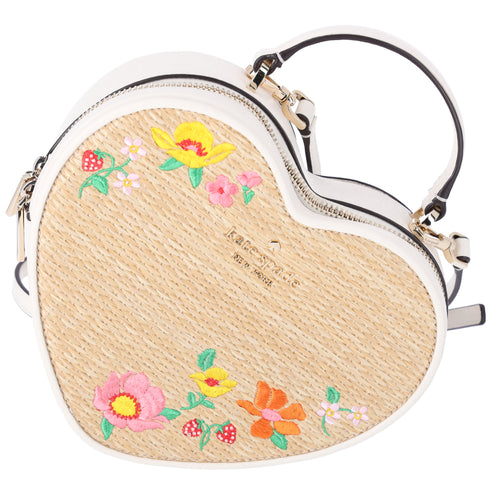 Kate Spade Love Shack Rattan Heart Purse Flowers Embroidered Meringue Multi