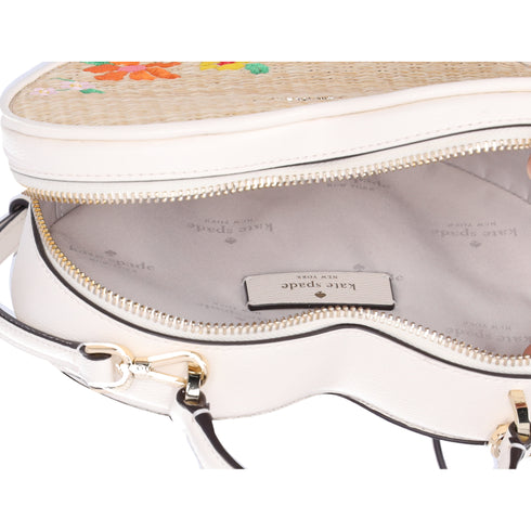 Kate Spade Love Shack Rattan Heart Purse Flowers Embroidered Meringue Multi