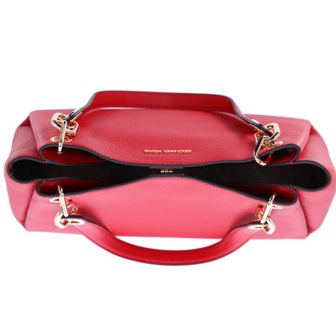 Michael Kors Trisha Large Triple Gusset Compartment Shoulder Tote Bright Red