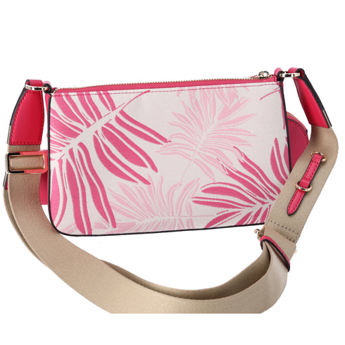 Michael Kors Jet Set Crossbody Tech Accessories Attached Pink Multi Palm Leaves