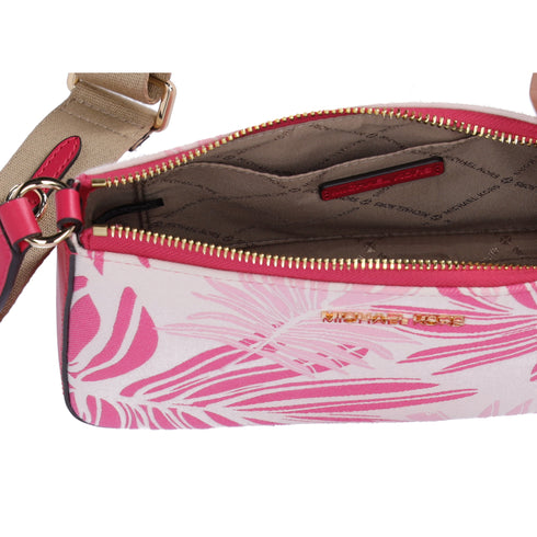 Michael Kors Jet Set Crossbody Tech Accessories Attached Pink Multi Palm Leaves