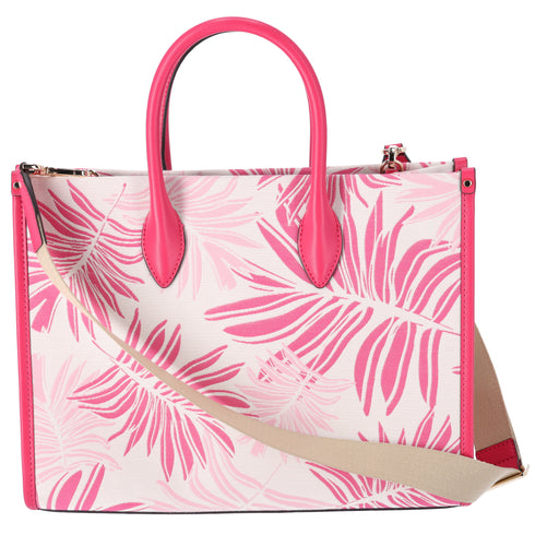 Michael Kors Mirella Medium East West Tote Electric Pink Multi Palm Tree Leaves