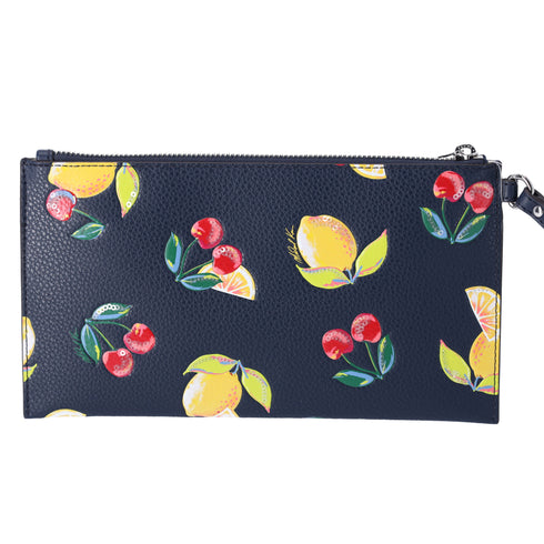 Michael Kors Jet Set Travel Large Top Zip Wristlet Clutch Navy Fruit Handbag