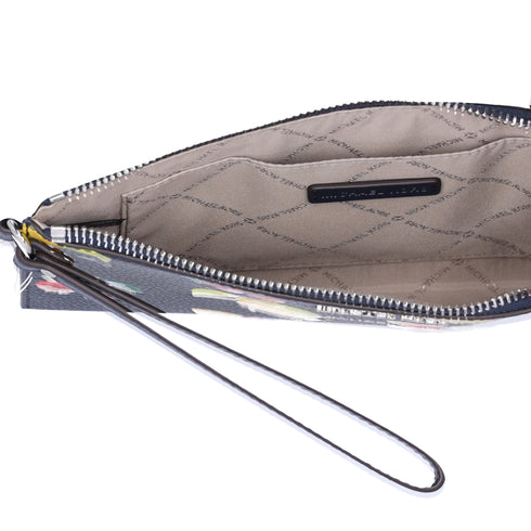 Michael Kors Jet Set Travel Large Top Zip Wristlet Clutch Navy Fruit Handbag