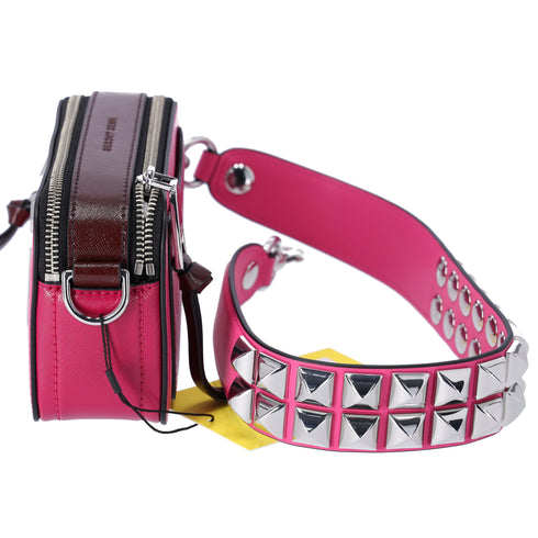 Marc Jacobs The Snapshot Shoulder Bag Studded Saffiano Leather Magenta Pink
