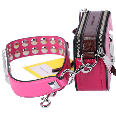 Marc Jacobs The Snapshot Shoulder Bag Studded Saffiano Leather Magenta Pink