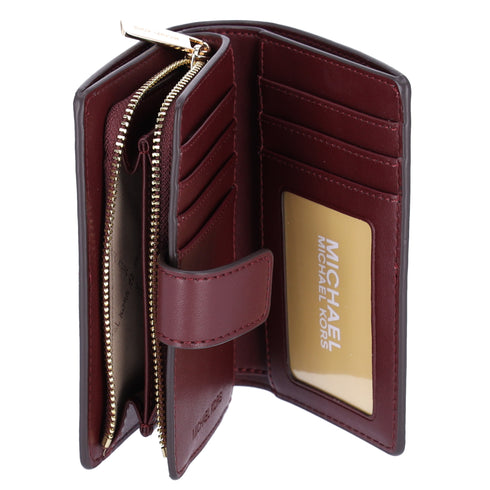 Michael Kors Jet Set Medium Bifold Zip Coin Signature Wallet Oxblood Multi MK