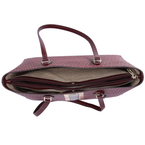 Michael Kors Sheila Large Signature Logo Tote Bag Oxblood Stripe MK Metallic