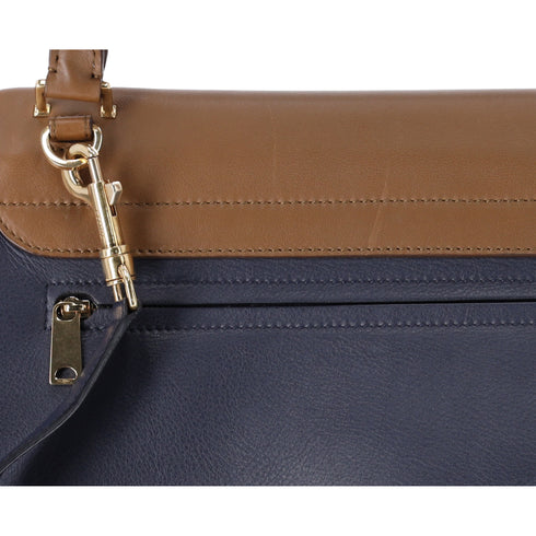 Celine Trapeze Medium Handbag Light Brown Dark Navy Leather Suede