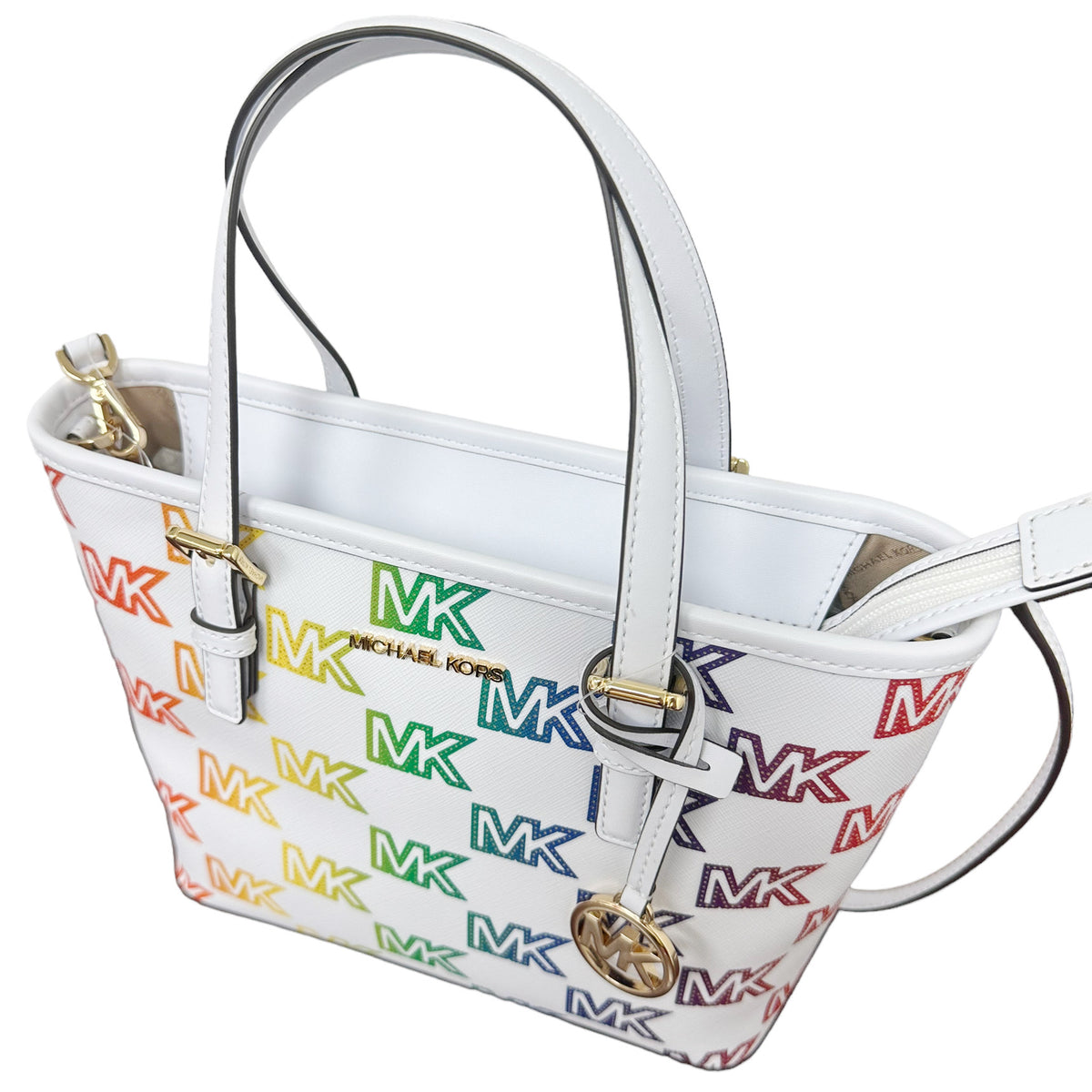 Michael Kors Optic White Rainbow Jet Set Travel Leather Clutch Wristlet, Best Price and Reviews