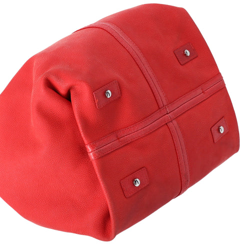 CHANEL Red Caviar Leather Camellia Drawstring Bag with Pouch