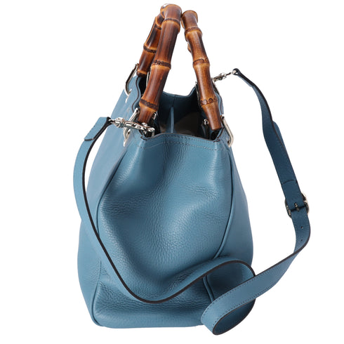 GUCCI Bamboo Shopper Small Tote Bag 336032 Blue Leather