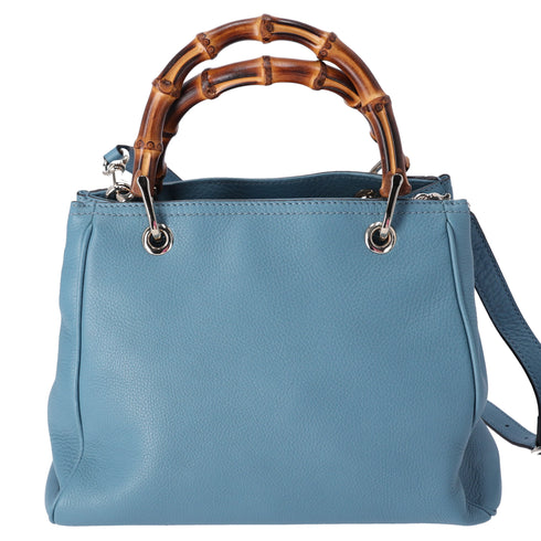 GUCCI Bamboo Shopper Small Tote Bag 336032 Blue Leather
