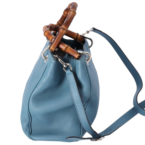 GUCCI Bamboo Shopper Small Tote Bag 336032 Blue Leather