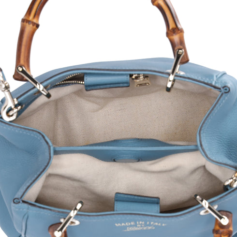GUCCI Bamboo Shopper Small Tote Bag 336032 Blue Leather