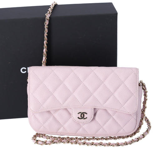 CHANEL Classic Flap Phone Holder on Chain WOC Crossbody Pink Caviar