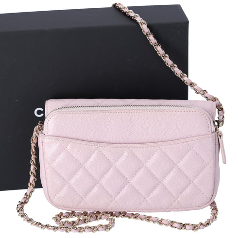 CHANEL Classic Flap Phone Holder on Chain WOC Crossbody Pink Caviar