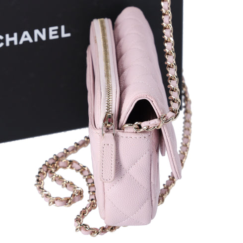 CHANEL Classic Flap Phone Holder on Chain WOC Crossbody Pink Caviar