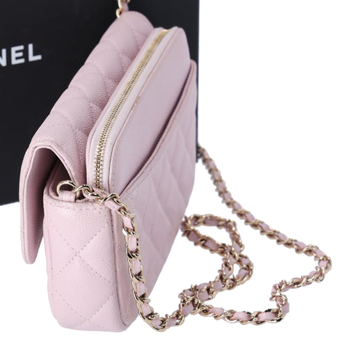 CHANEL Classic Flap Phone Holder on Chain WOC Crossbody Pink Caviar
