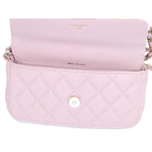 CHANEL Classic Flap Phone Holder on Chain WOC Crossbody Pink Caviar