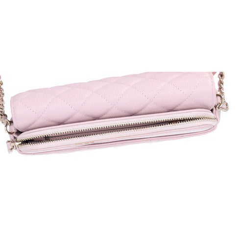 CHANEL Classic Flap Phone Holder on Chain WOC Crossbody Pink Caviar