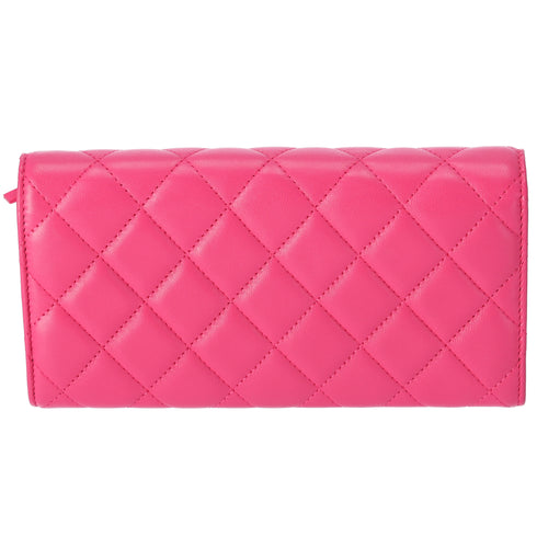 CHANEL Matelasse Long Flap Wallet Fuschia Pink Lambskin