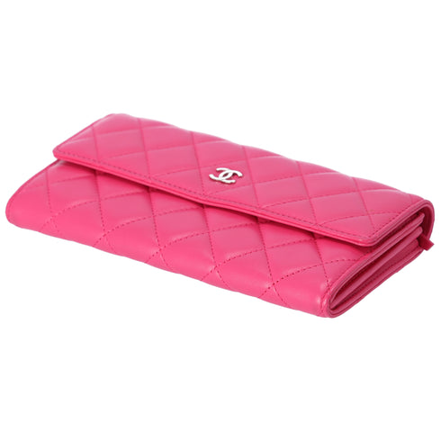 CHANEL Matelasse Long Flap Wallet Fuschia Pink Lambskin