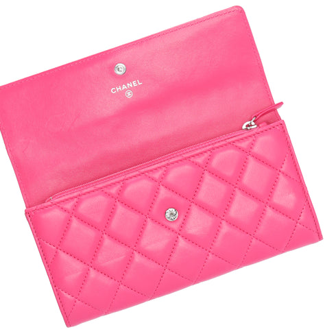 CHANEL Matelasse Long Flap Wallet Fuschia Pink Lambskin