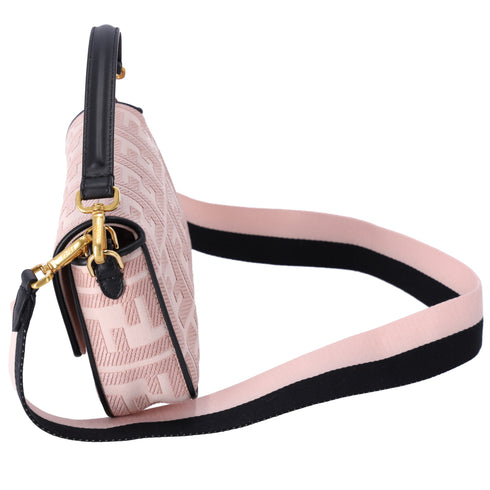 FENDI Mamma Baguette Zucca Pattern Handbag 8BR600 Pink Beige Black Jacquard