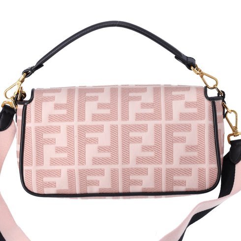 FENDI Mamma Baguette Zucca Pattern Handbag 8BR600 Pink Beige Black Jacquard