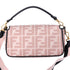 FENDI Mamma Baguette Zucca Pattern Handbag 8BR600 Pink Beige Black Jacquard