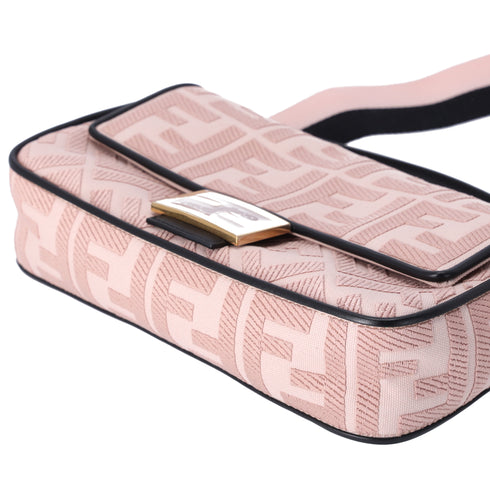 FENDI Mamma Baguette Zucca Pattern Handbag 8BR600 Pink Beige Black Jacquard