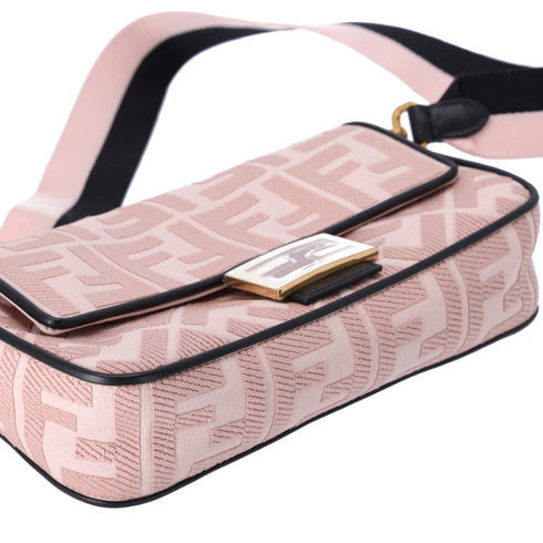 FENDI Mamma Baguette Zucca Pattern Handbag 8BR600 Pink Beige Black Jacquard
