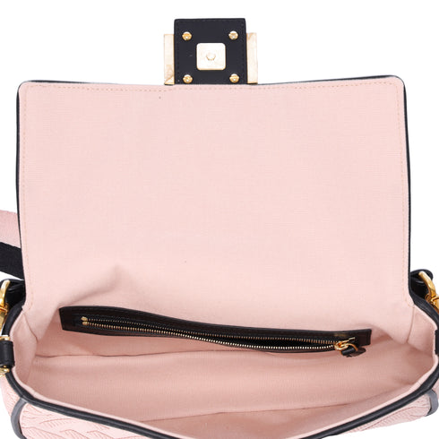 FENDI Mamma Baguette Zucca Pattern Handbag 8BR600 Pink Beige Black Jacquard