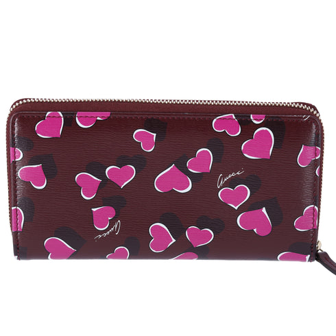 GUCCI Betty Interlocking G Heartbeat Print Zip Around Wallet Wine Pink
