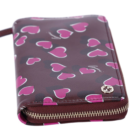 GUCCI Betty Interlocking G Heartbeat Print Zip Around Wallet Wine Pink