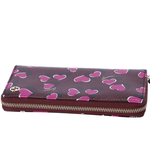 GUCCI Betty Interlocking G Heartbeat Print Zip Around Wallet Wine Pink