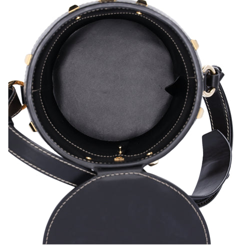 Salvatore Ferragamo Gancini Drawstring Bucket Bag Wicker Studded Leather + Pouch