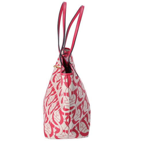 Salvatore Ferragamo Gancini Tote Bag Beige Red Canvas Leather