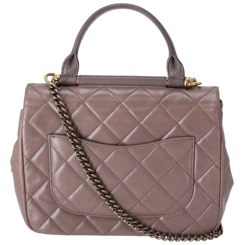 CHANEL Glazed Calfskin Quilted Medium Top Handle Flap Bag Dark Gray