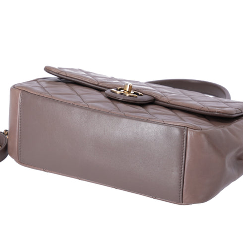 CHANEL Glazed Calfskin Quilted Medium Top Handle Flap Bag Dark Gray